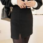 Slit-hem Wool Blend Miniskirt