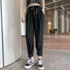 Button-hem Plain Harem Pants