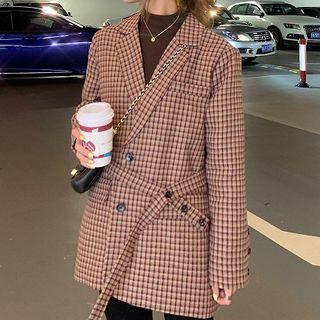 Color-block Plaid Long-sleeve Woolen Jacket