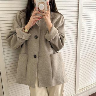 Plain Woolen Button-up Oversize Blazer