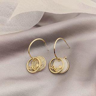 Rhinestone Love Lettering Disc Dangle Earring Champagne - One Size
