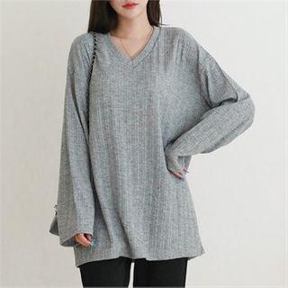 V-neck Oversize Rib-knit Top