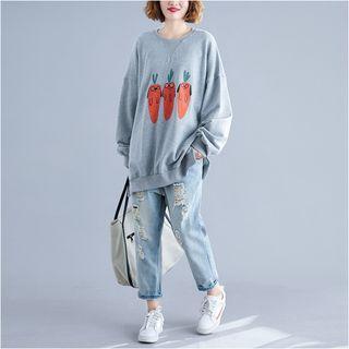 Carrot Print Pullover Light Gray - One Size