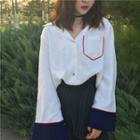 Color Block Blouse As Shown In Figure - One Size