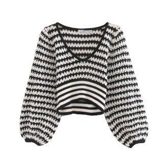 Puff-sleeve Pattern Sweater
