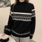Mock-neck Pattern Sweater Black - One Size