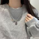 Checkerboard Chain Necklace Checkerboard - Black & Silver - One Size
