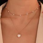 Heart Faux Pearl Pendant Layered Necklace