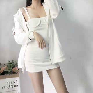 Spaghetti Strap Mini Dress / Hooded Zip Jacket