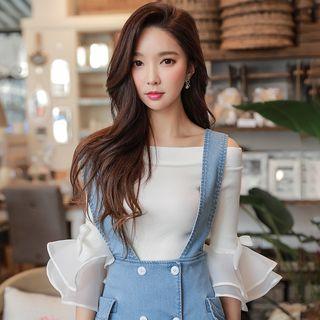 Off-shoulder Panel-sleeve Knit Top