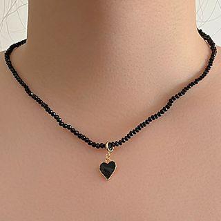 Beaded Heart Pendant Necklace Black - One Size