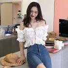 Cold-shoulder Eyelet Lace Cropped Blouse As Shown In Figure - One Size