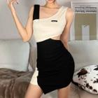 Asymmetrical Two-tone Mini Sheath Tank Dress