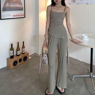 Plain Asymmetrical Hem Camisole / Plain Wide-leg Pants