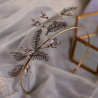 Wedding Rhinestone Branches Headband Headband & Clip-on Earrings - Gold - One Size
