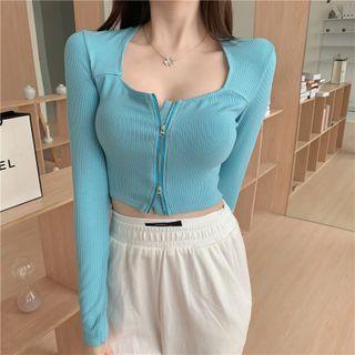 Long-sleeve Zip-front Cropped Top
