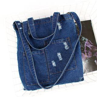 Ripped Denim Shopper Bag
