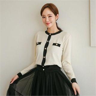 Round-neck Contrasts-trim Cardigan