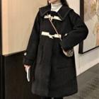 Contrast Trim Long Duffle Coat Black - One Size