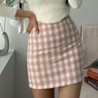 Band-waist Checked Pencil Miniskirt