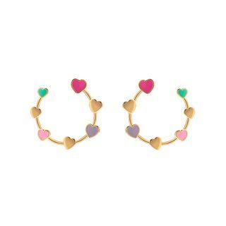 Simple And Romantic Plated Gold Enamel Heart-shaped Circle Stud Earrings Golden - One Size