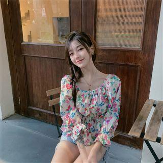 Floral Short-sleeve Blouse Shirt - One Size