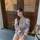 Floral Short-sleeve Blouse Shirt - One Size