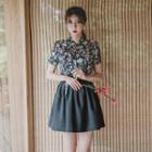 Short-sleeve Mini Skirt Hanbok Set (floral / Charcoal Gray)