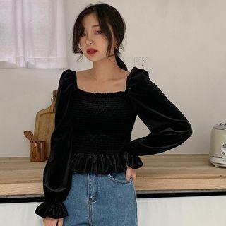 Long-sleeve Square Neck Velvet Top