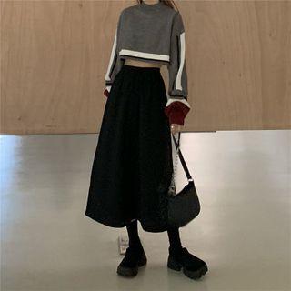 Color Block Mock-neck Cropped Sweater / Midi Skirt