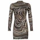 Long-sleeve Mock-neck Print Mini Sheath Dress