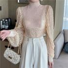 Long-sleeve Ruffled Lace Top / High-waist Plain Pants