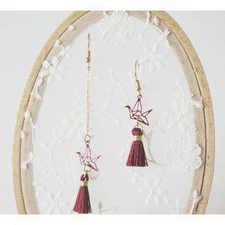 Non-matching Alloy Origami Crane Tassel Dangle Earring