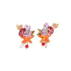 Fashion Simple Plated Gold Enamel Starfish Cubic Zirconia Stud Earrings Golden - One Size