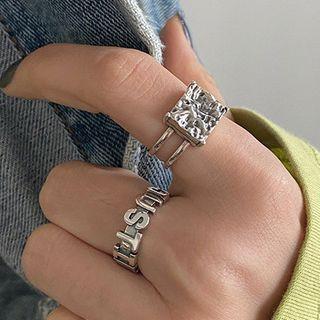925 Sterling Silver Lettering / Square Ring #1 - J854 - Silver - One Size