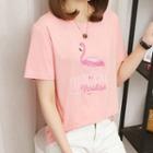 Short-sleeve Flamingo-print T-shirt