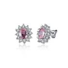 Sparkling Bright Elegant Noble Sweet Fashion Flower Pink Cubic Zircon Earrings Silver - One Size