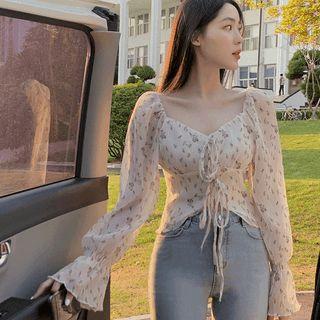 Tie-front Floral Chiffon Blouse