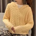 Cable Knit Hoodie Yellow - One Size