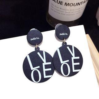 Lettering Acrylic Disc Dangle Earring 1 Pair - Silver Earrings - Black - One Size