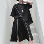 Set: Elbow-sleeve Zip T-shirt + Sweatshorts