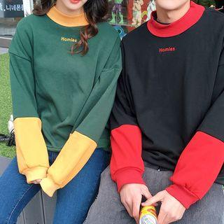 Couple Matching Color Block Lettering Pullover