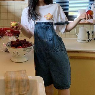 Denim Wide-leg Jumper Shorts / Print T-shirt