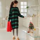 Drop-shoulder Stripe Midi Sweater Dress