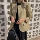 Collarless Button-down Jacket Olive Green - One Size