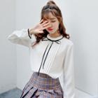 Bow Pintuck Long-sleeve Chiffon Blouse