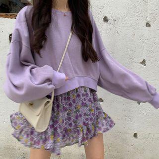 Puff-sleeve Sweatshirt / Floral Mini Skirt