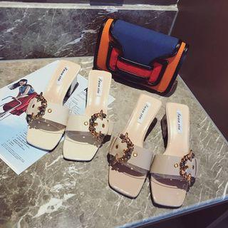Buckled-strap Slide Chunky-heel Sandals