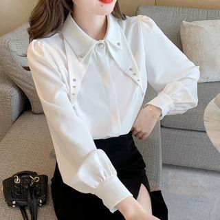Long-sleeve Embellished Layered Collar Blouse