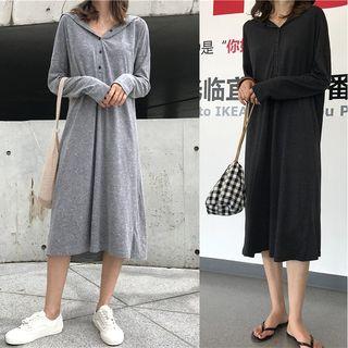 Long Sleeve V-neck Hooded T-shirt Dress
